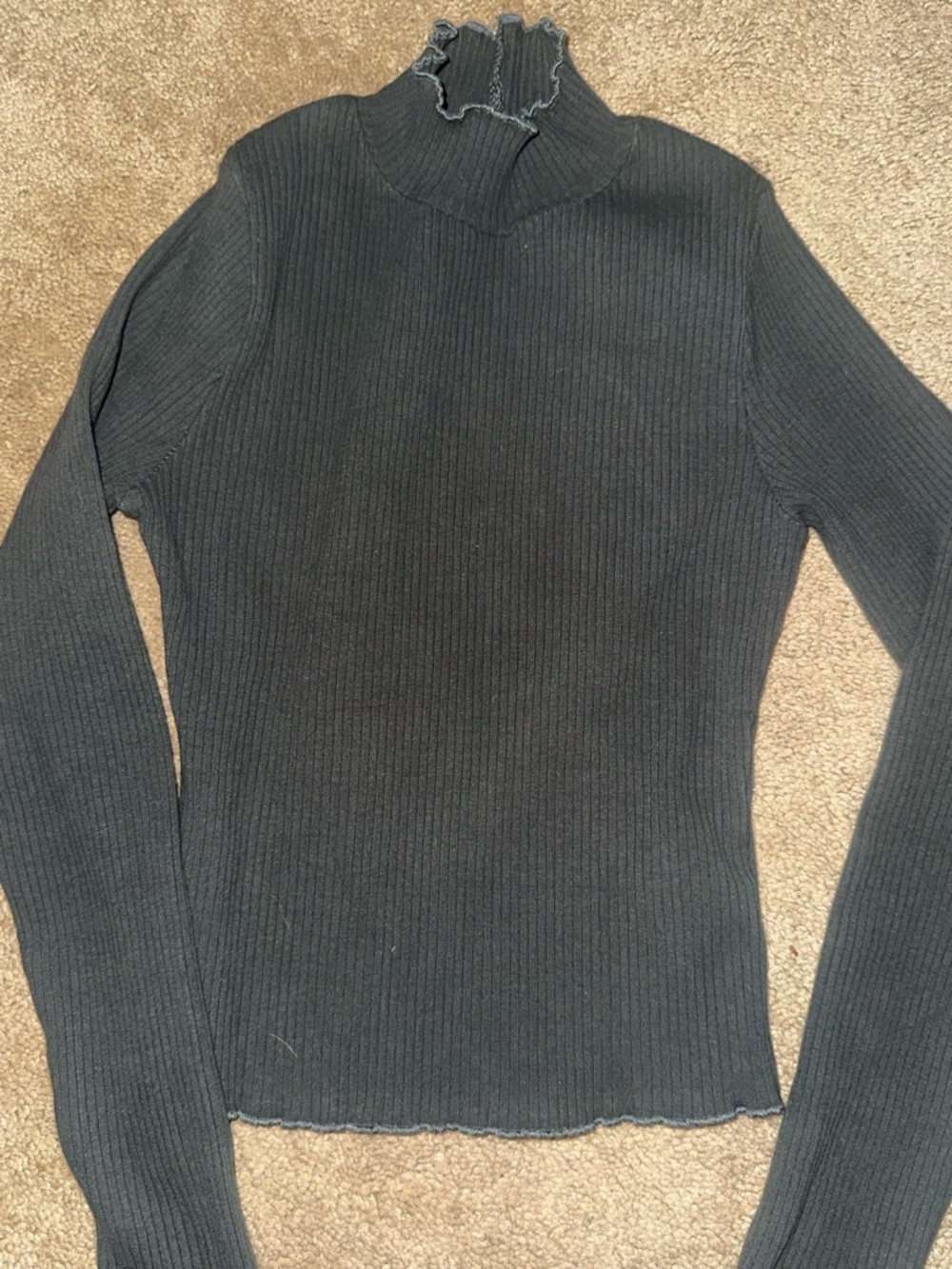 Good American Dark Green Ribbed Mock Neck Long Sleeve Top